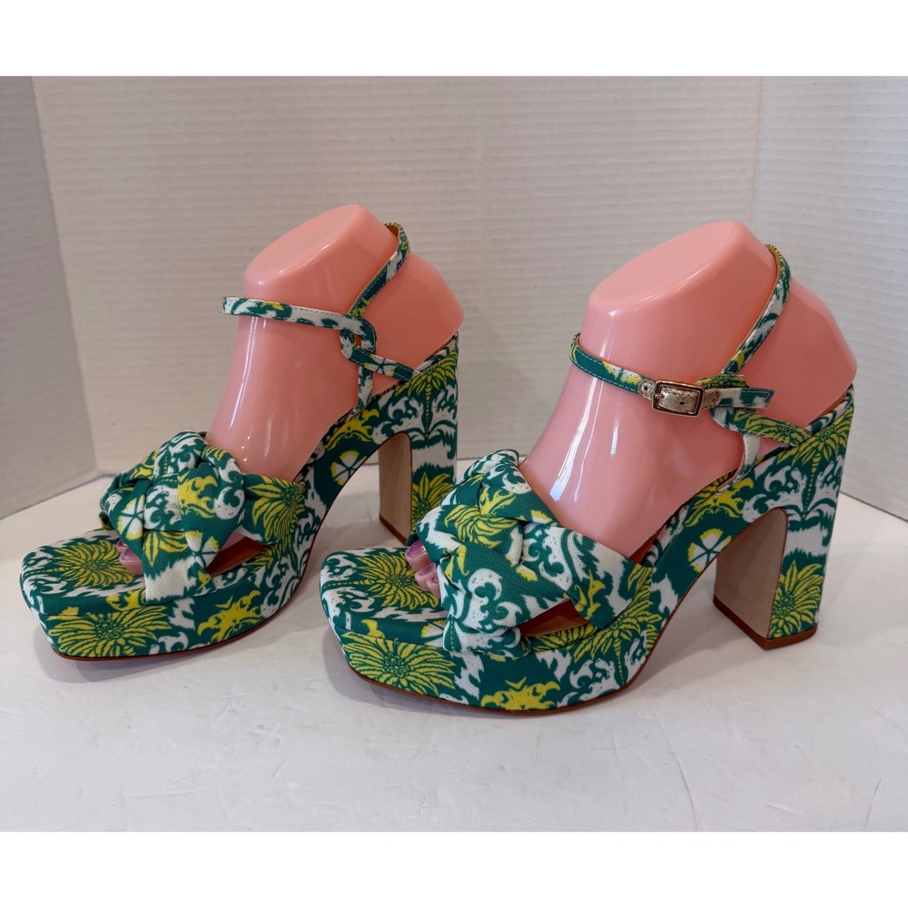 NWT‎ Antonio Melani Mya Royal Palm Print Braided Platform Dress Sandals Sz 9.5M